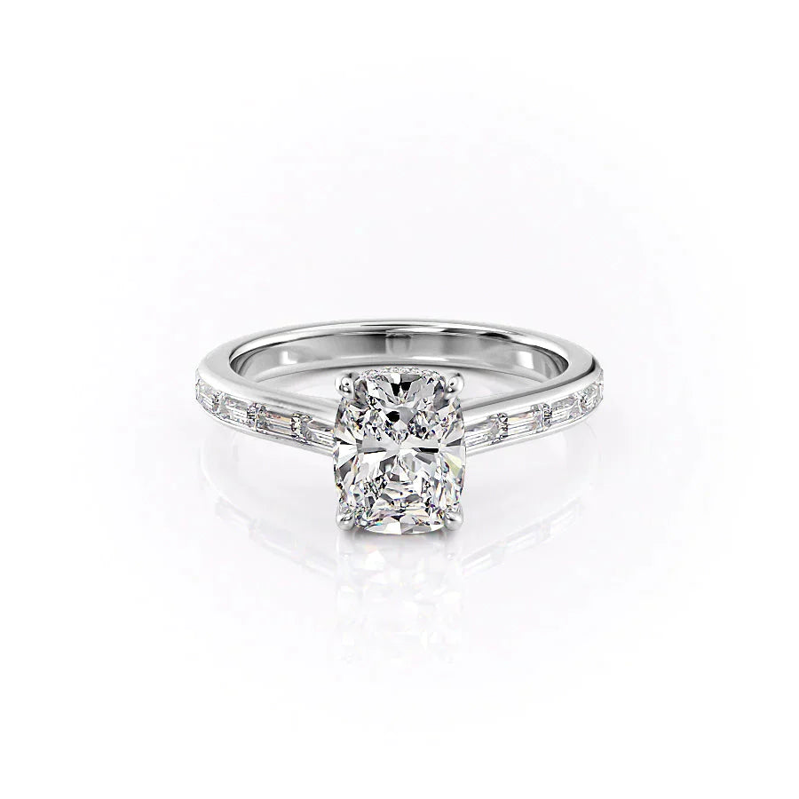 The Monica Set With A 1.5 Carat Elongated Cushion Moissanite
