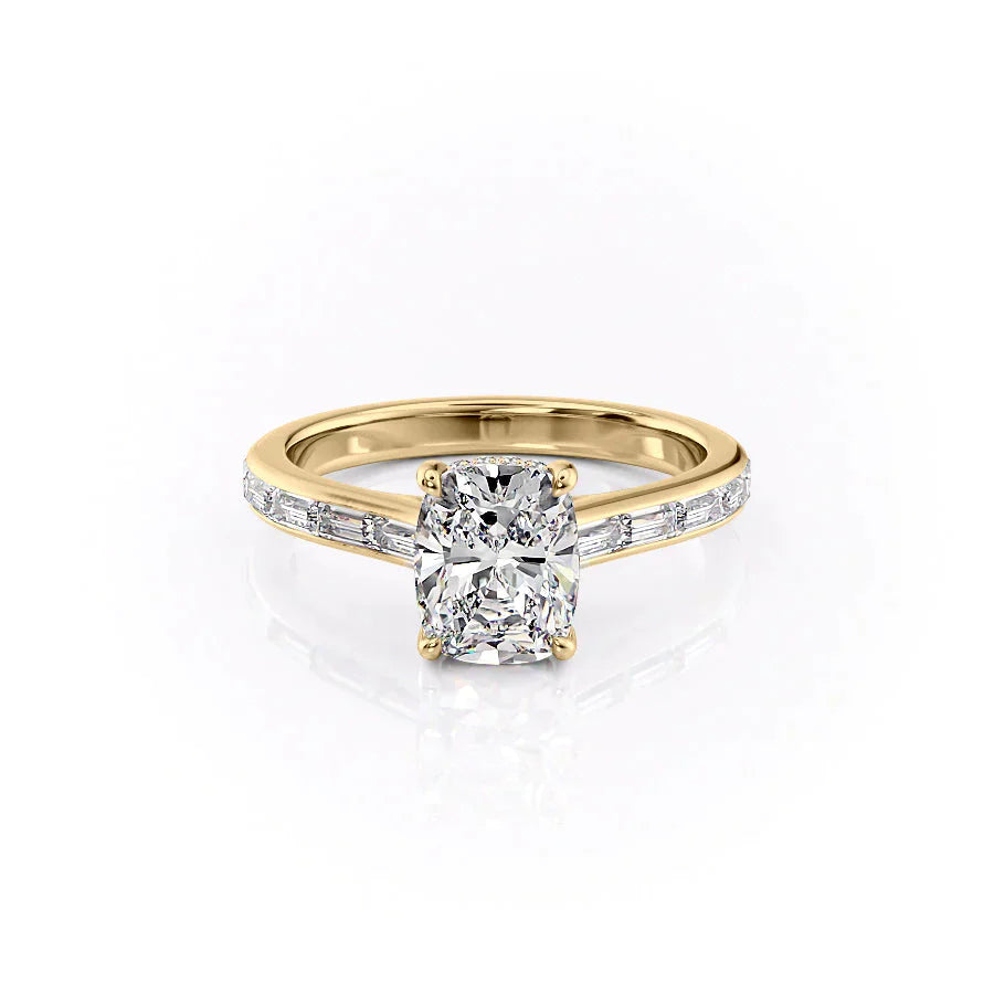 The Monica Set With A 2.5 Carat Elongated Cushion Moissanite