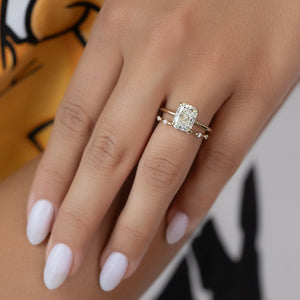The Ashley Set With A 1.5 Carat Elongated Cushion Lab Diamond