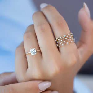 The Ashley Set With A 1.5 Carat Elongated Cushion Lab Diamond