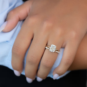 The Ashley Set With A 1.5 Carat Elongated Cushion Lab Diamond