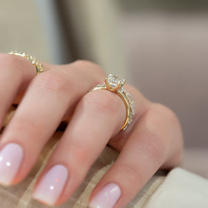 The Ashley Set With A 1.5 Carat Elongated Cushion Lab Diamond