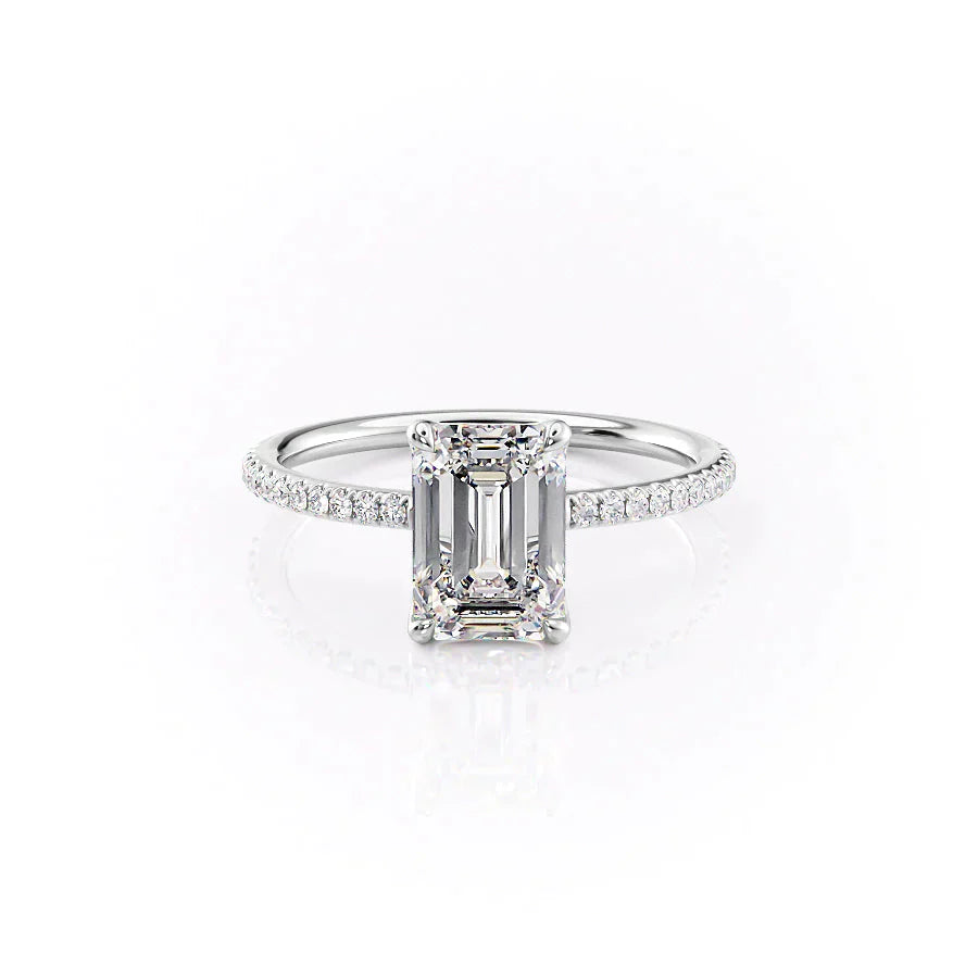 The Pave Ashley Set With A 1.5 Carat Emerald Moissanite