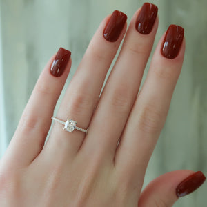 The Pave Ashley Set With A 2.5 Carat Elongated Cushion Moissanite