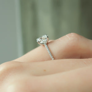 The Pave Ashley Set With A 2.5 Carat Elongated Cushion Lab Diamond