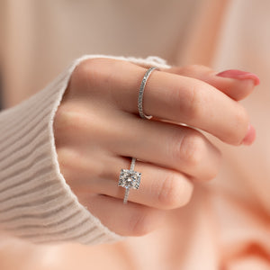 The Pave Ashley Set With A 2.5 Carat Elongated Cushion Lab Diamond