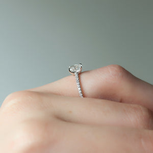 The Pave Ashley Set With A 2.5 Carat Elongated Cushion Lab Diamond