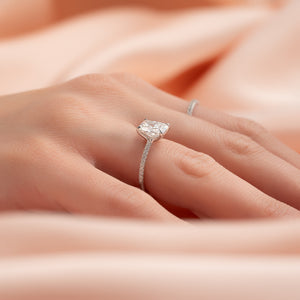 The Pave Ashley Set With A 2.5 Carat Elongated Cushion Lab Diamond