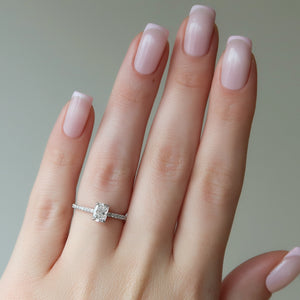 The Pave Ashley Set With A 2.5 Carat Elongated Cushion Lab Diamond