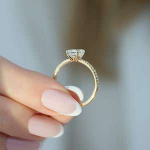 The Pave Ashley Set With A Emerald Moissanite