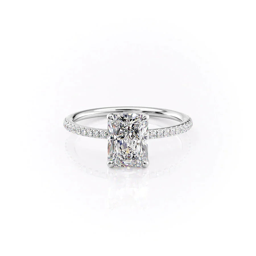 The Pave Ashley Set With A 2.5 Carat Radiant Moissanite