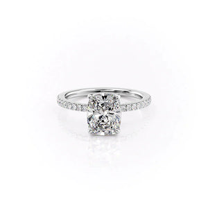 The Pave Eleanor Set With A 2.5 Carat Elongated Cushion Lab Diamond