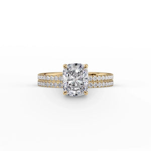 The Pave Eleanor Set With A 1.5 Carat Elongated Cushion Moissanite