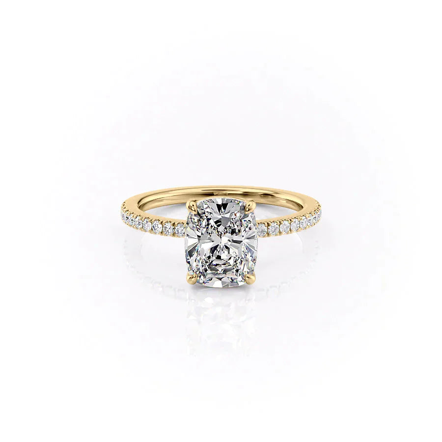 The Pave Eleanor Set With A 1.5 Carat Elongated Cushion Moissanite