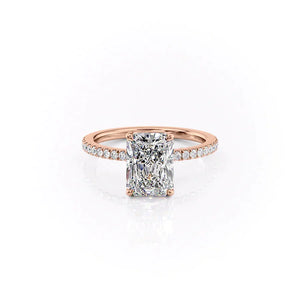 The Pave Eleanor Set With A 1.5 Carat Radiant Moissanite