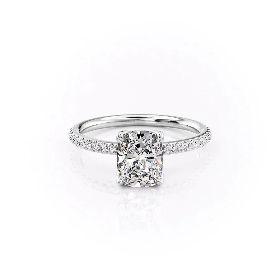 The Pave Alison Set With A 2.5 Carat Elongated Cushion Moissanite