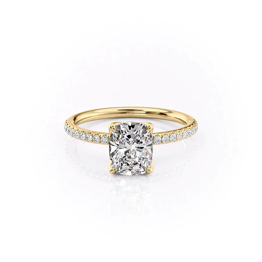 The Pave Alison Set With A 1.5 Carat Elongated Cushion Lab Diamond