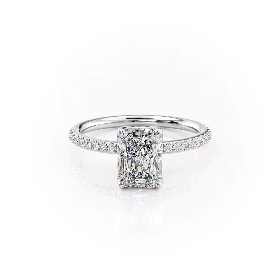 The Pave Alison Set With A 1.5 Carat Radiant Moissanite
