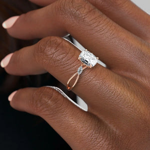 The Kelsey Set With A 1.5 Carat Elongated Cushion Lab Diamond
