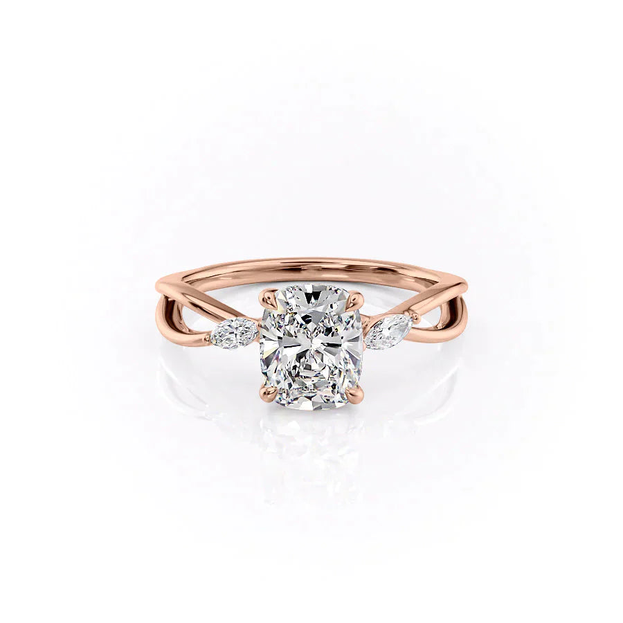 The Kelsey Set With A 2.5 Carat Elongated Cushion Lab Diamond