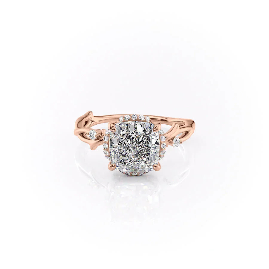 The Halo Twig Set With A 1.5 Carat Cushion Lab Diamond
