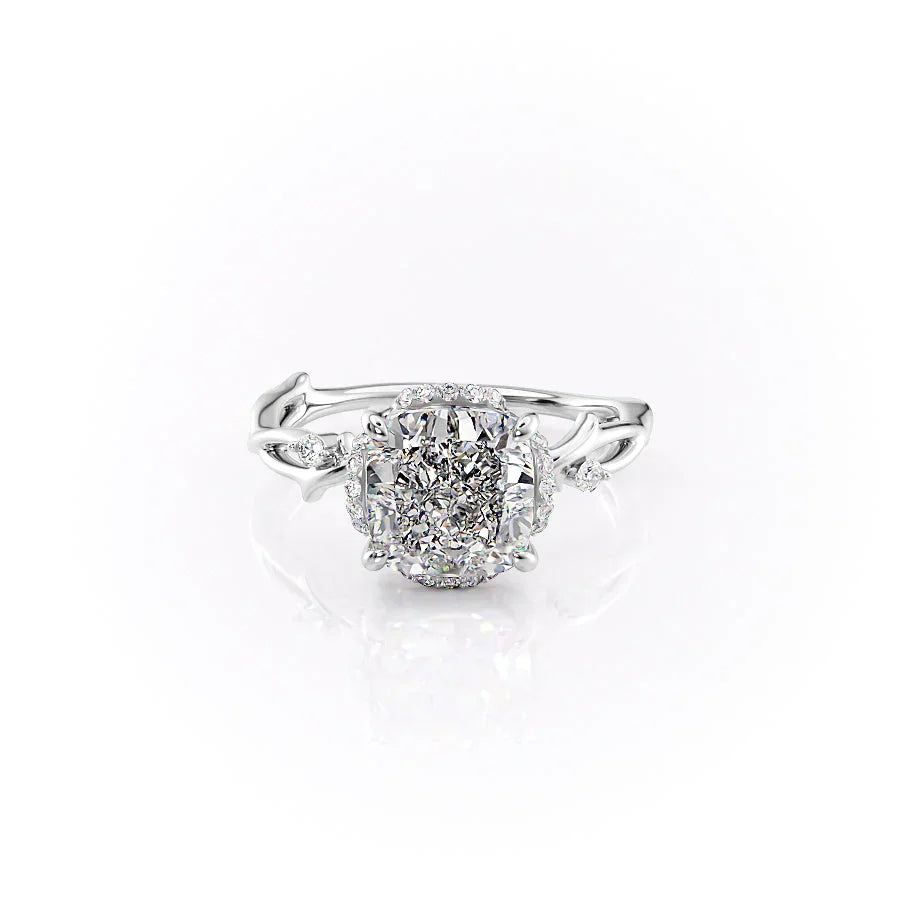 The Halo Twig Set With A 2.5 Carat Cushion Moissanite