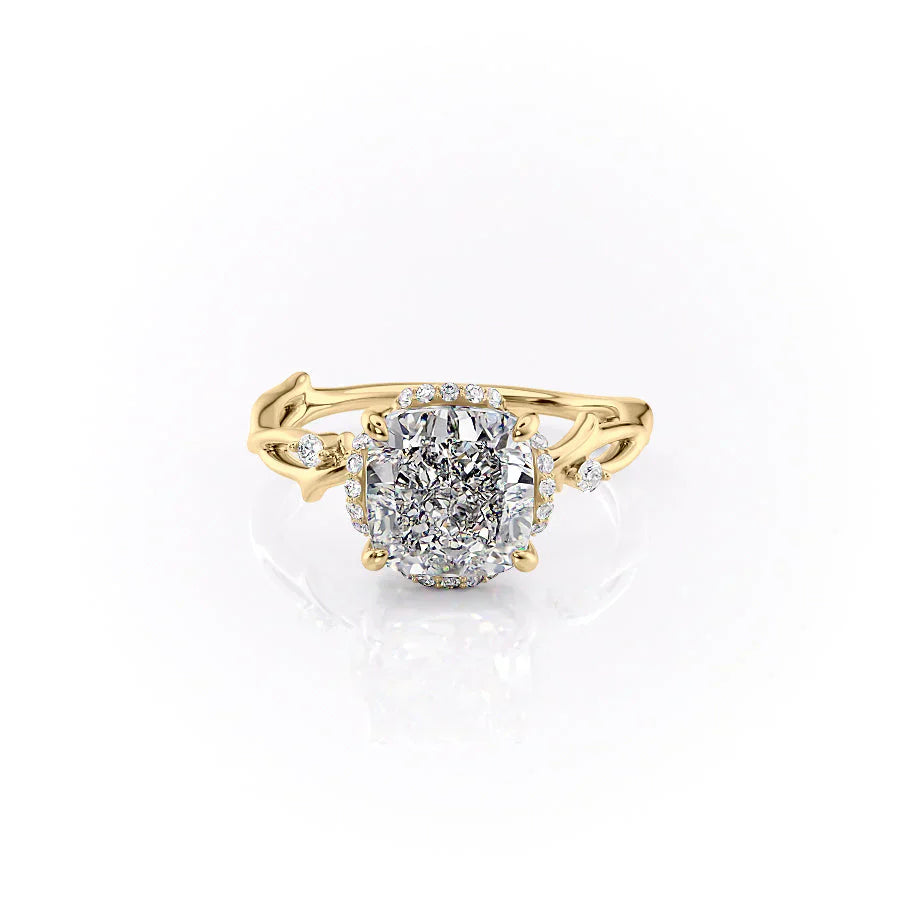 The Halo Twig Set With A 4.5 Carat Cushion Moissanite