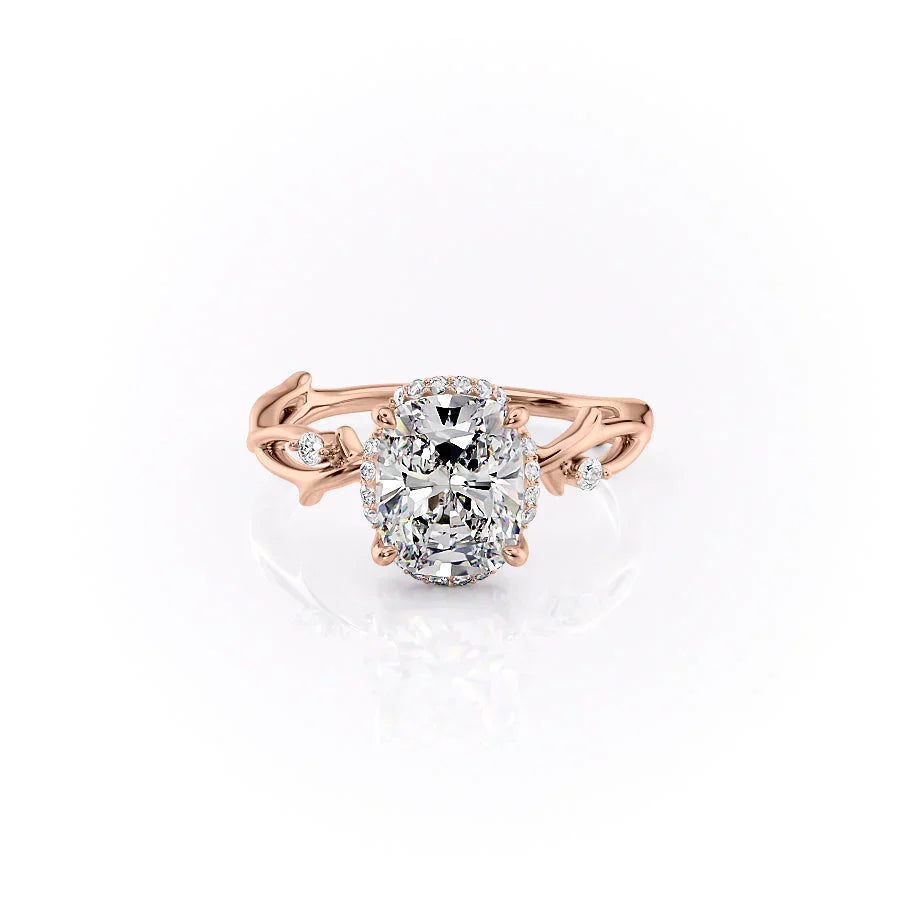 The Halo Twig Set With A 4.5 Carat Elongated Cushion Moissanite