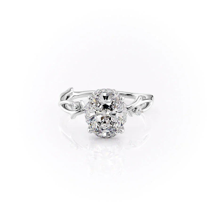 The Halo Twig Set With A 3 Carat Elongated Cushion Lab Diamond