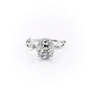 The Halo Twig Set With A 3 Carat Elongated Cushion Lab Diamond