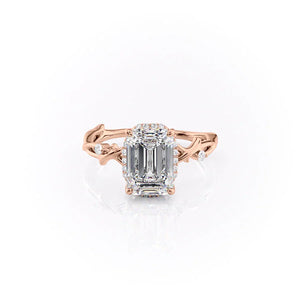 The Halo Twig Set With A 1 Carat Emerald Lab Diamond