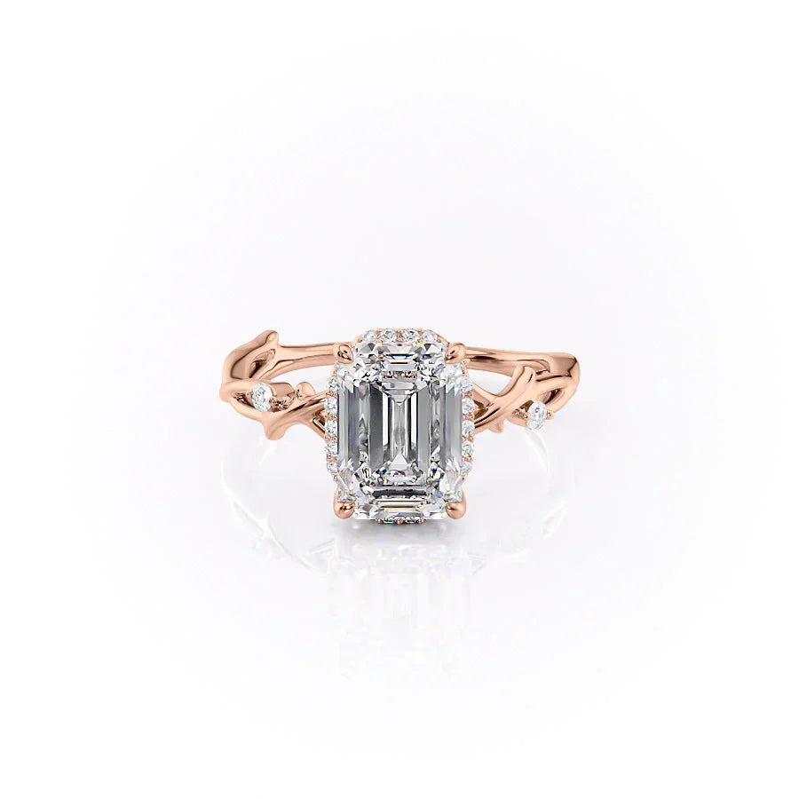 The Halo Twig Set With A 1.5 Carat Emerald Lab Diamond