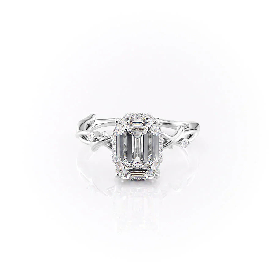 The Halo Twig Set With A 4.5 Carat Emerald Moissanite