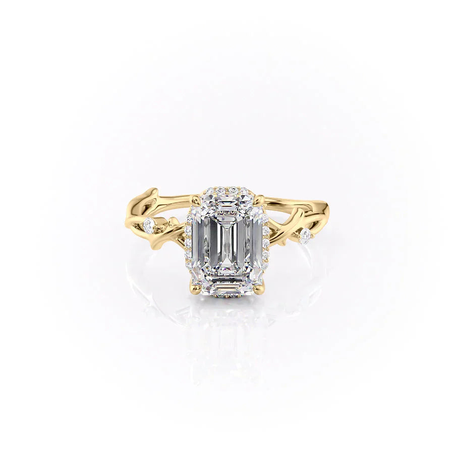 The Halo Twig Set With A 3 Carat Emerald Lab Diamond