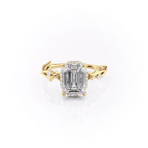 The Halo Twig Set With A 3 Carat Emerald Lab Diamond