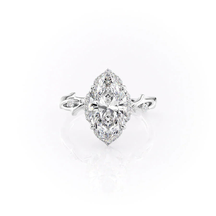 The Halo Twig Set With A 1.5 Carat Marquise Moissanite