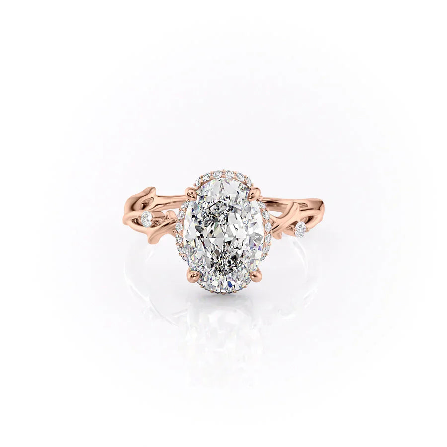 The Halo Twig Set With A 2.5 Carat Oval Lab Diamond