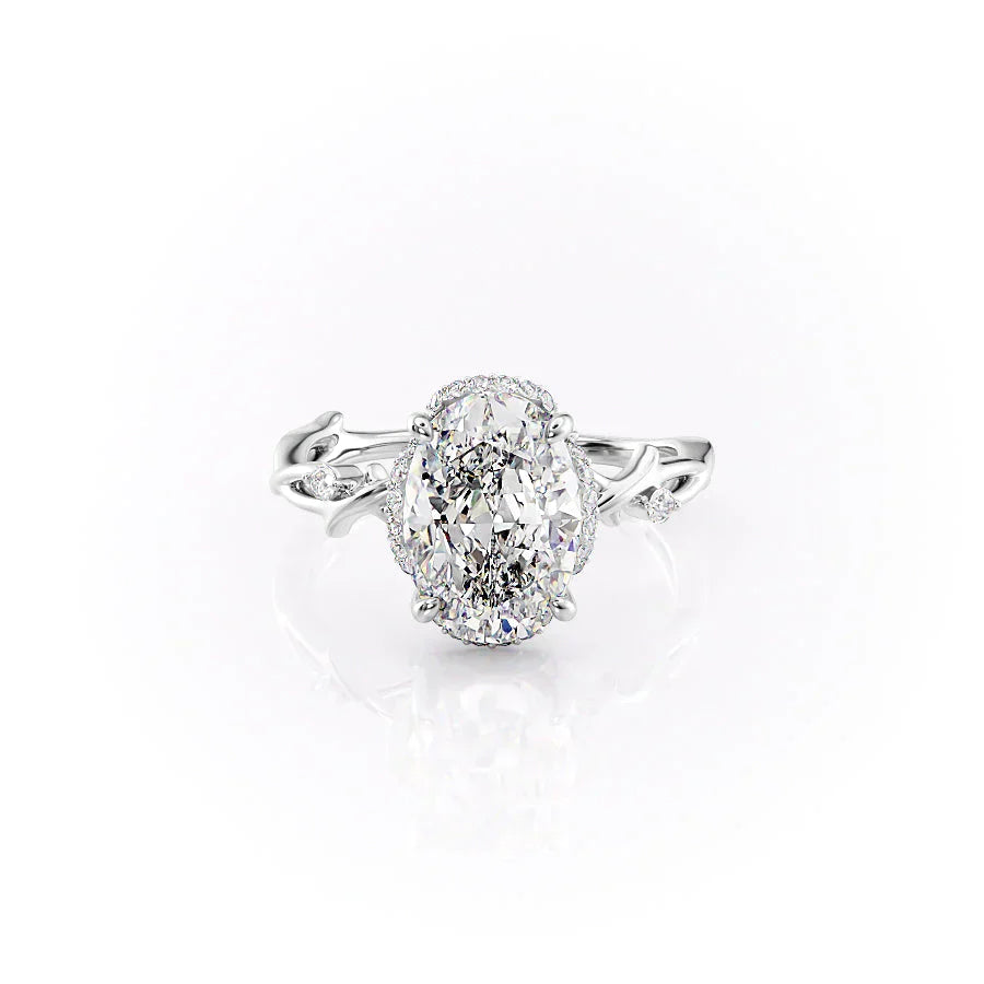 The Halo Twig Set With A 1 Carat Oval Lab Diamond