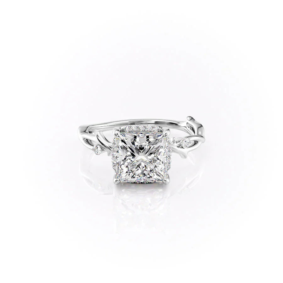 The Halo Twig Set With A 3.5 Carat Princess Moissanite