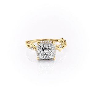 The Halo Twig Set With A 1.5 Carat Princess Moissanite