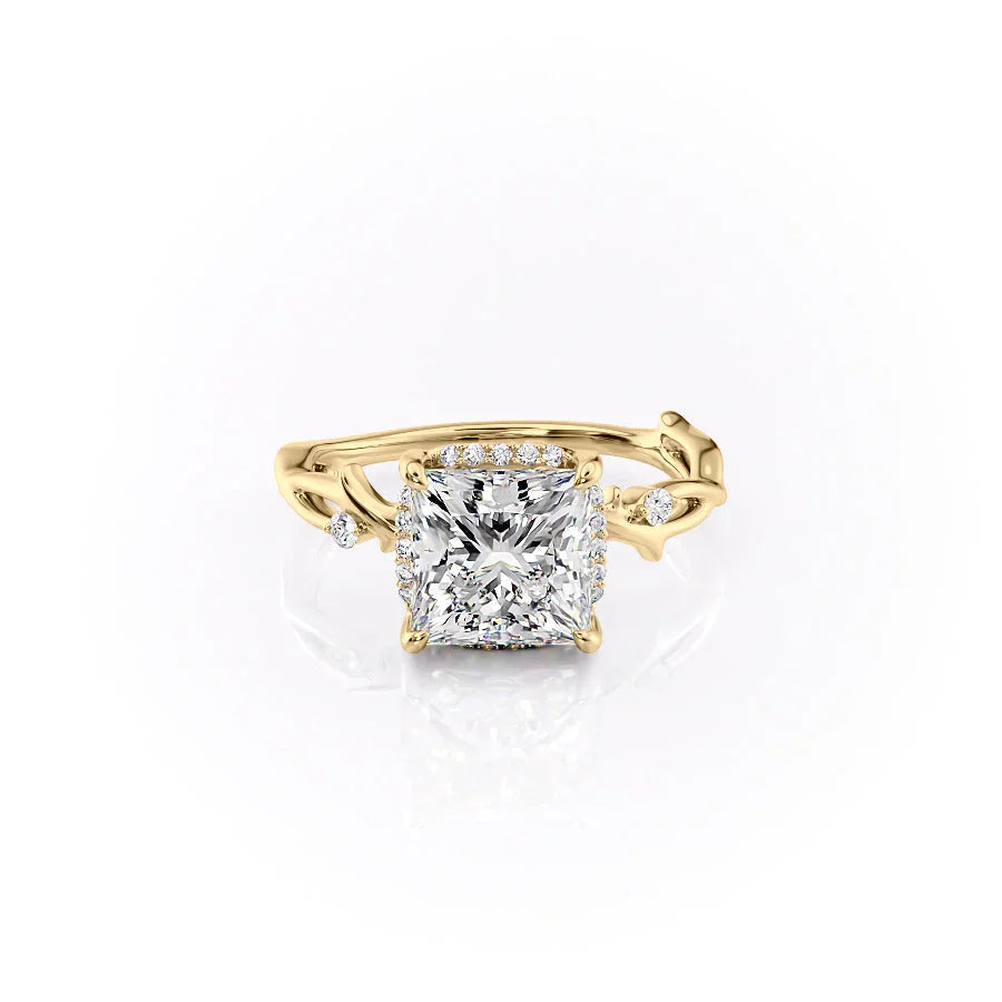 The Halo Twig Set With A 3 Carat Princess Lab Diamond