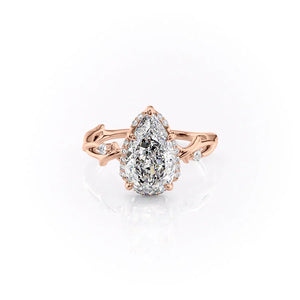 The Halo Twig Set With A 4.5 Carat Pear Moissanite