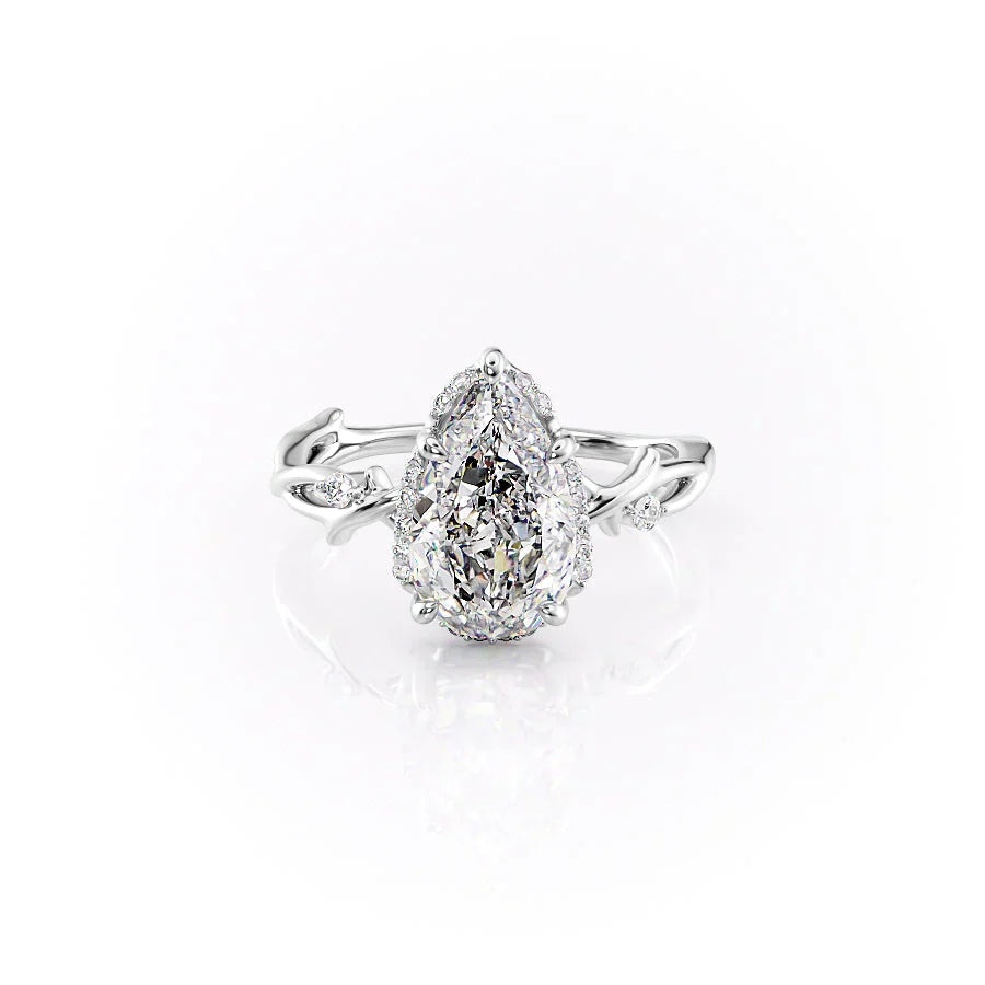 The Halo Twig Set With A 4.5 Carat Pear Moissanite