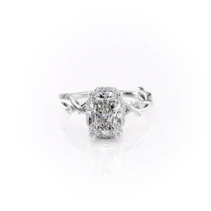 The Halo Twig Set With A 1.5 Carat Radiant Moissanite
