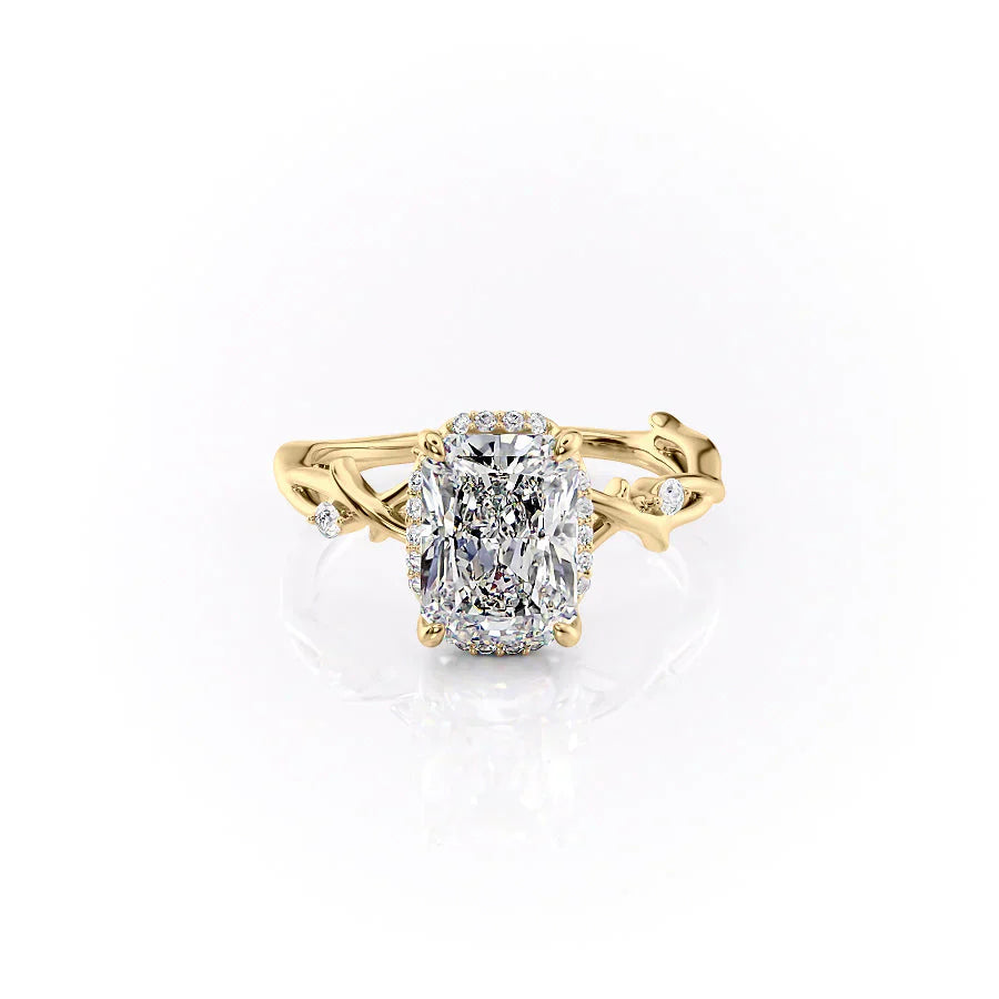 The Halo Twig Set With A 2.5 Carat Radiant Moissanite
