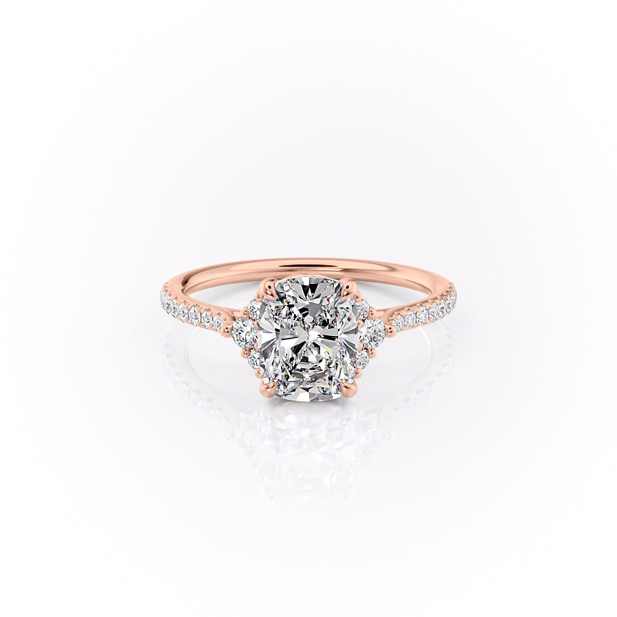 The Pave Victoria Set With A 2.5 Carat Elongated Cushion Moissanite