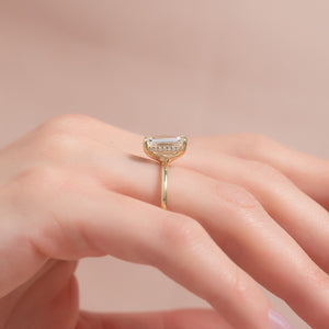The Pave Sarah Set With A 1.5 Carat Emerald Moissanite