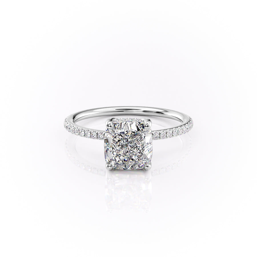 The Pave Sarah Set With A 2.5 Carat Cushion Moissanite