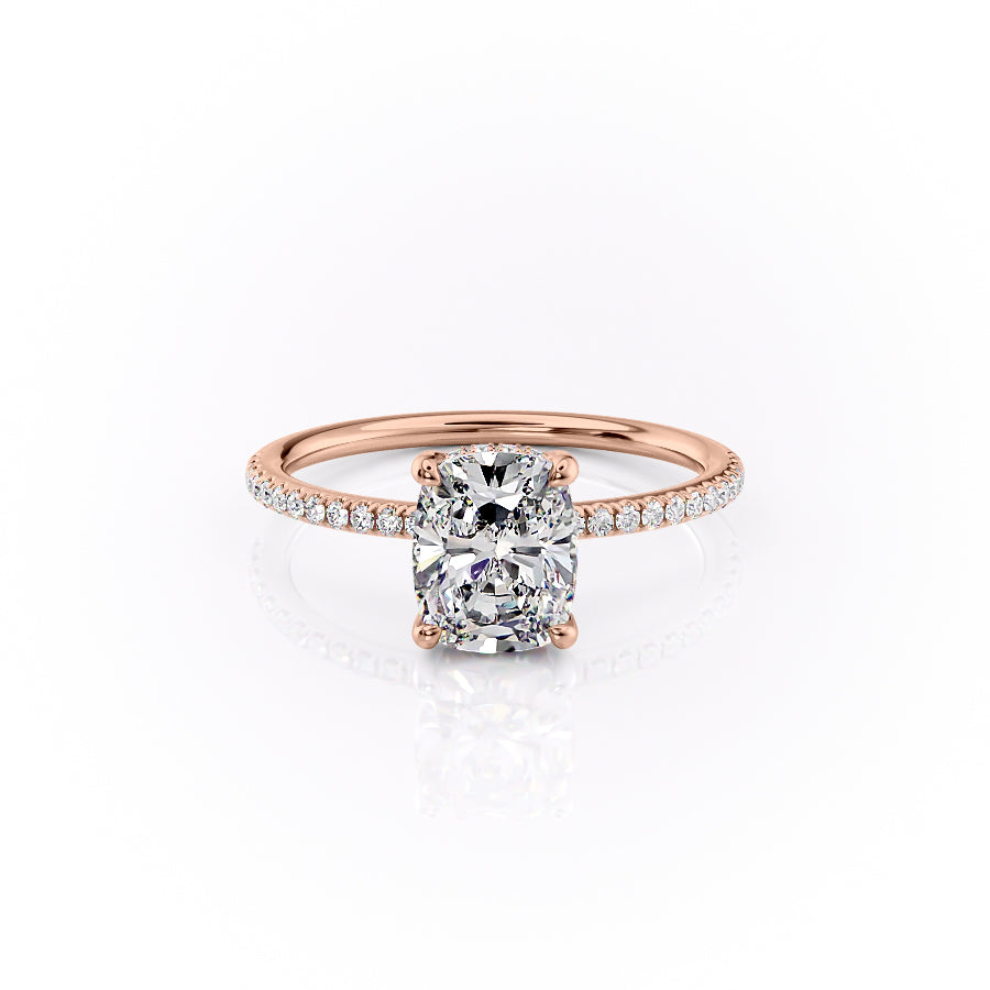 The Pave Sarah Set With A 3.5 Carat Elongated Cushion Moissanite