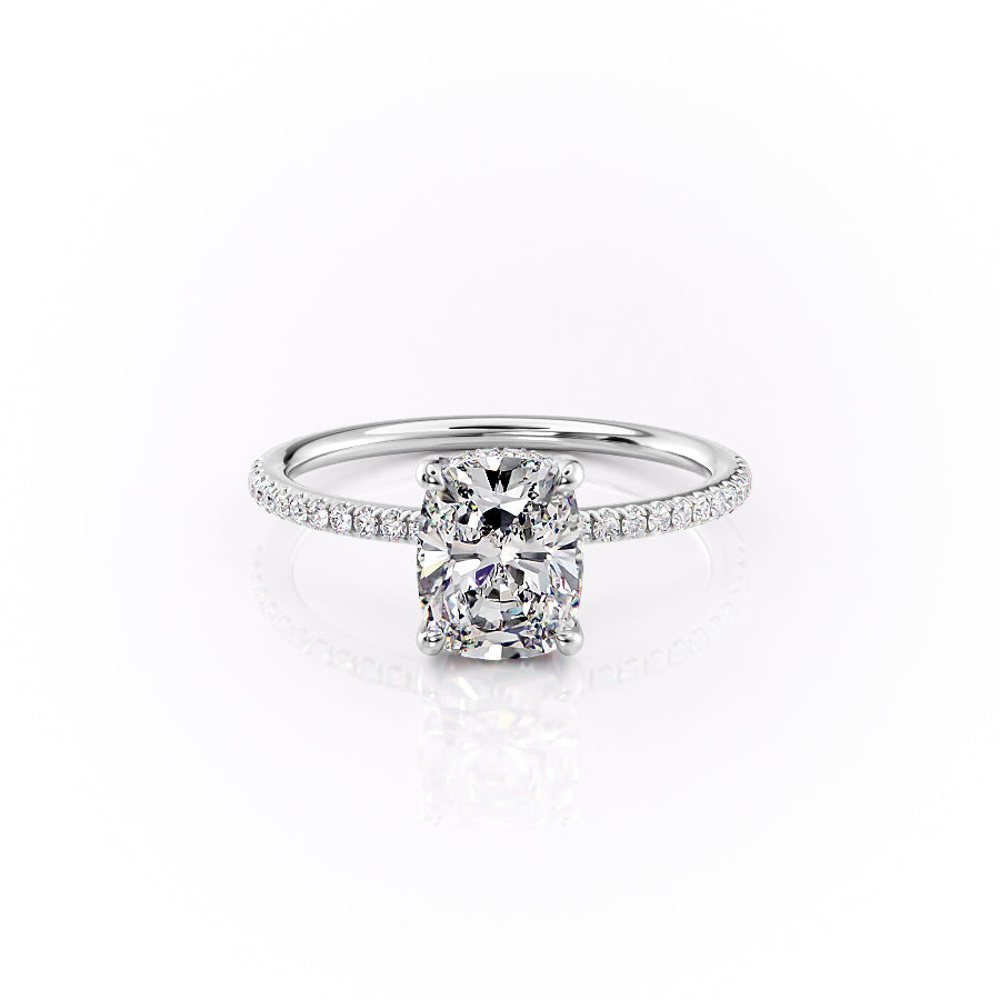 The Pave Sarah Set With A 2.5 Carat Elongated Cushion Lab Diamond